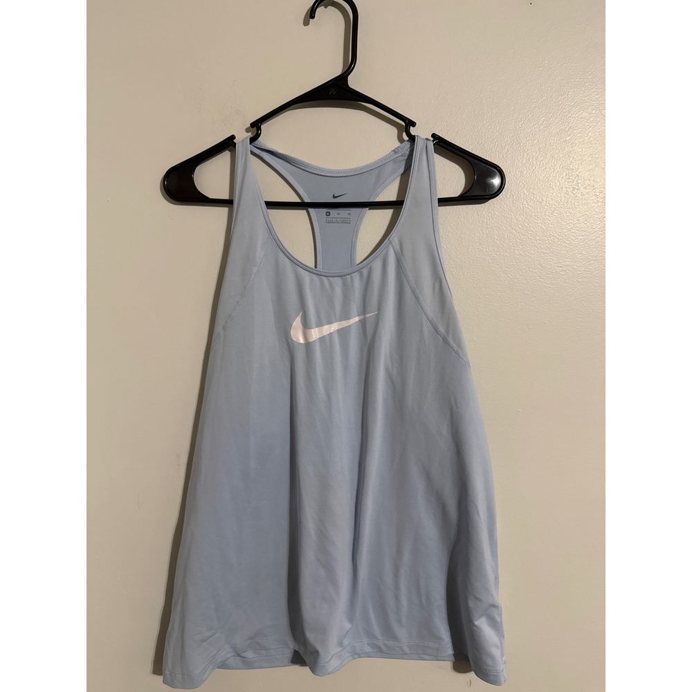 Nike Dri-FIT Racerback Tank Top Womens XL Light Blue Silver Swoosh Activewear